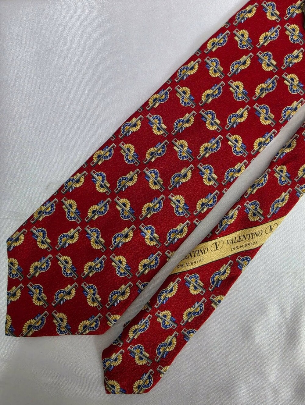 Valentino Red Silk Tie with Blue and Yellow Floral Motifs